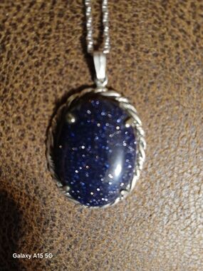 Sterling Silver Blue Goldstone Pendant Necklace - Deep Blue Sparkle